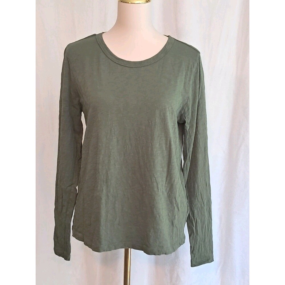 J. Crew Size M Long Sleeve Girlfriend Tee 100% Cotton Green Round Neck CL132